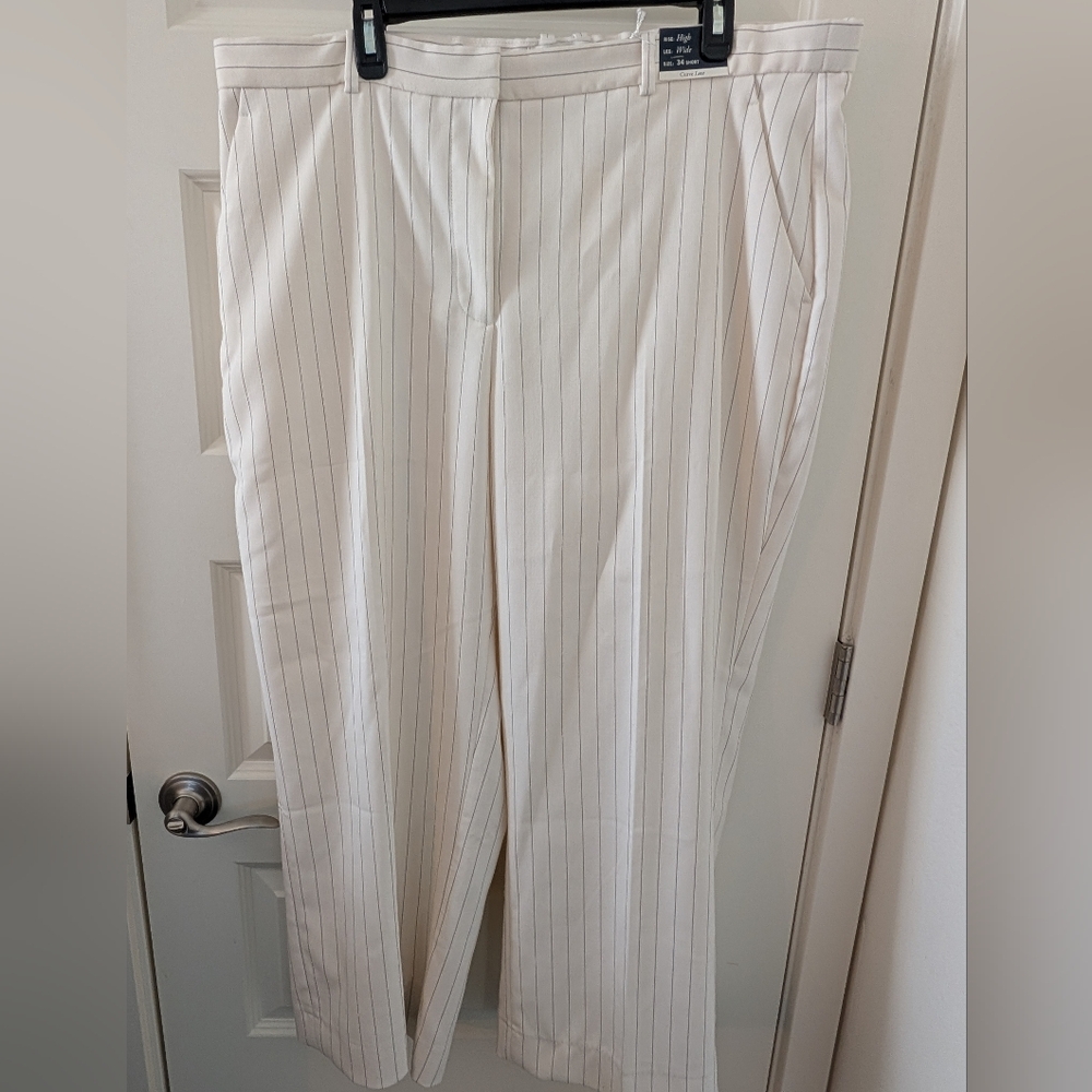 ABERCROMBIE & FITCH Curve Love Sloane Tailored Wide Leg Pant Cream Pinstripe 34S - Picture 5 of 17